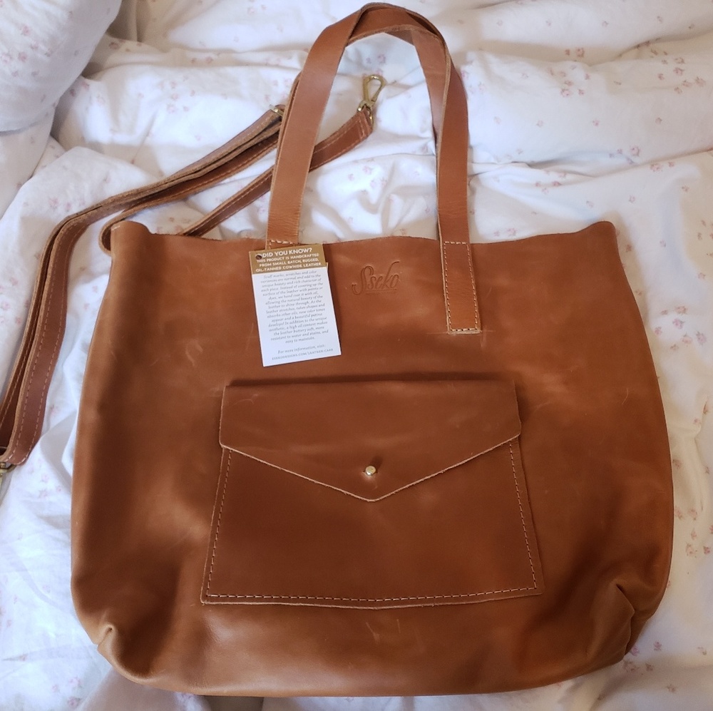 Sseko Shopper Tote Carmel Leather